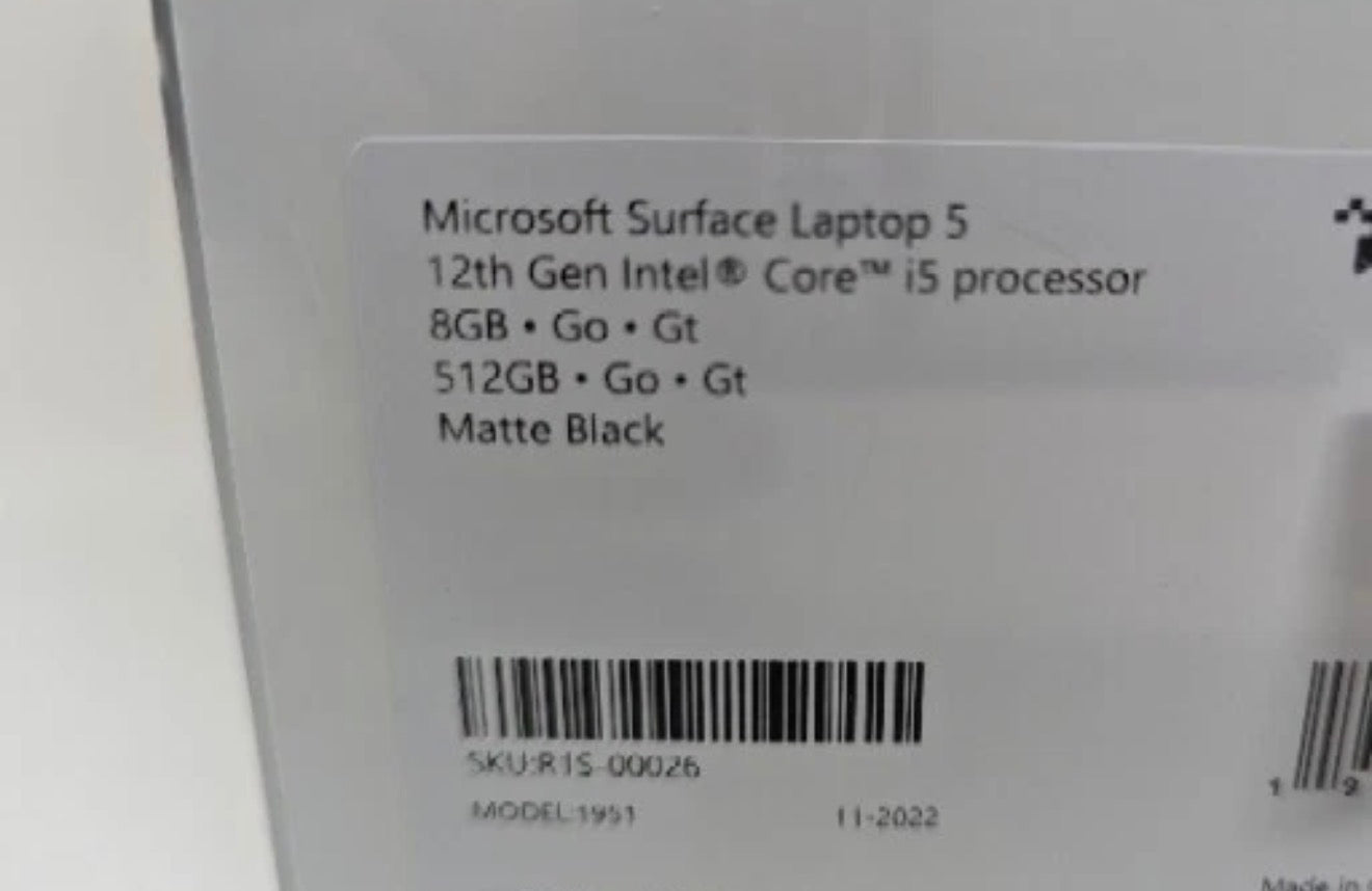 Microsoft Surface Laptop 5 13.5" (512GB SSD, Intel Core i5 12th Gen. New-Sealed