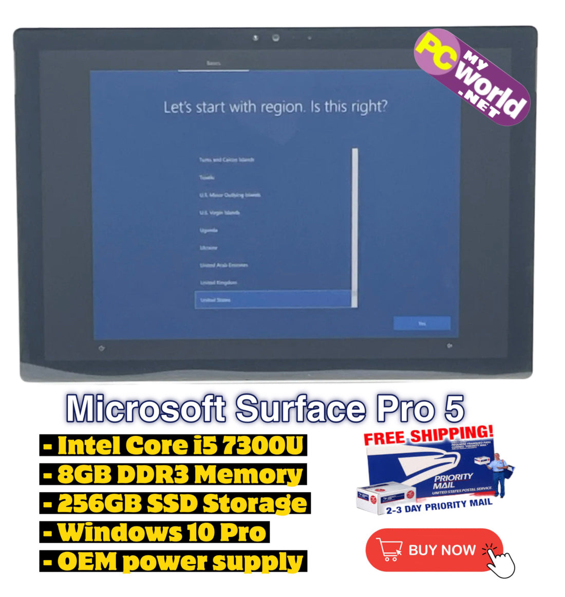 Microsoft Surface Pro 5 - Intel Core i5 7300U, 8GB DDR3, 256GB SSD, Windows 10 Tablet PCs
