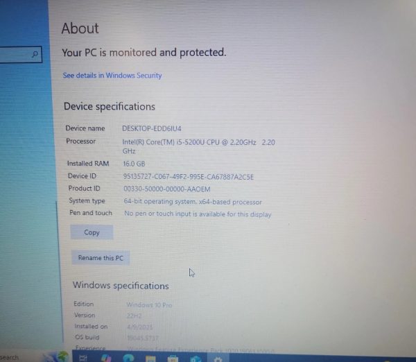 Dell Latitude 3550-i5-5200U@2.20GHz 16GB Ram 256GB SSD W10 PRO W/65W Power Adpt. - Image 6