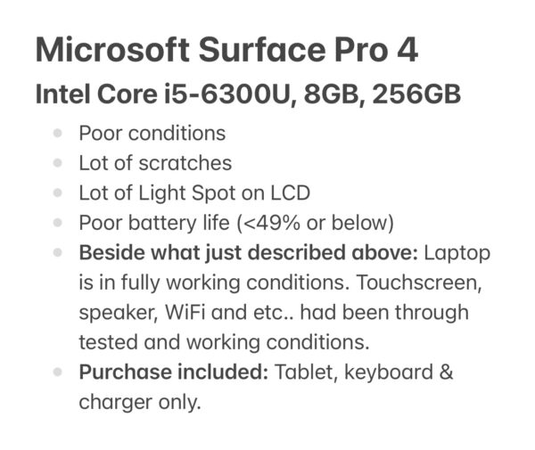 Microsoft Surface Pro 4 12.3-inch: Intel Core i5-6300U, 8GB RAM, 256GB SSD (Poor conditions) - Image 6