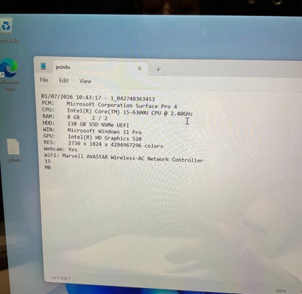 Microsoft Surface Pro 4 1724 Intel i5-6300u @ 2.40GHz 8GB 256GB SSD Win11 Pro image 2