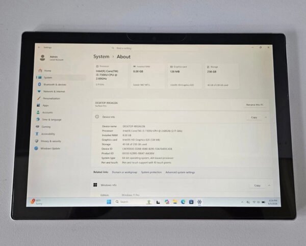 Microsoft Surface Pro 5 1796 Silver 12.3" Core i5-7300U 8GB RAM 256GB Win 11 Pro (Tablet Only) image 3