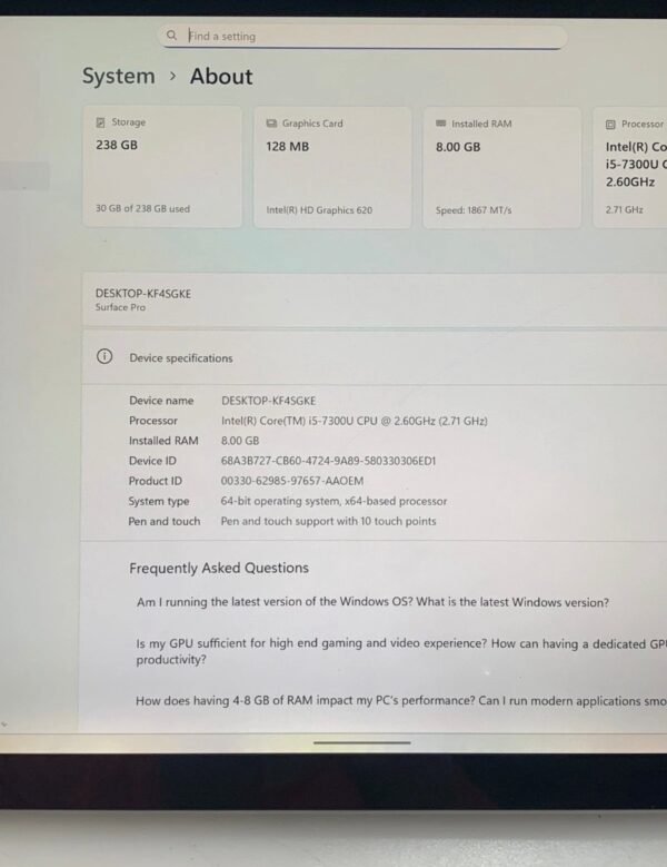 Microsoft Surface Pro 5 256GB 8GB RAM WiFi 1796 Silver Intel Core i5-7300U (Used) image 2