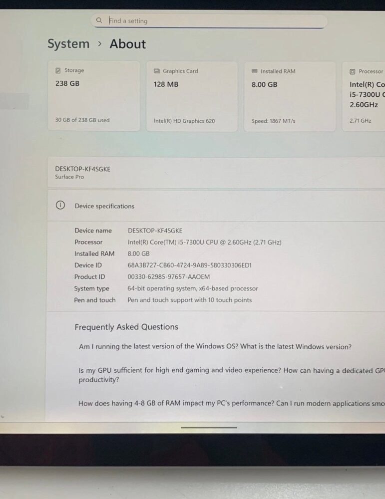 Microsoft Surface Pro 5 256GB 8GB RAM WiFi 1796 Silver Intel Core i5-7300U (Used) image 2